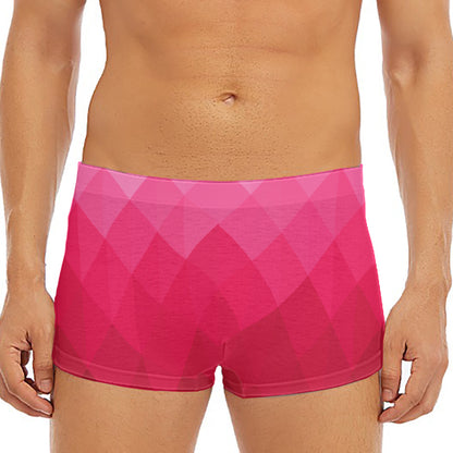 Pink Geometric Square Pattern Print Men's Short Boxer Briefs