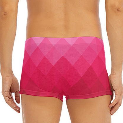 Pink Geometric Square Pattern Print Men's Short Boxer Briefs