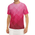 Pink Geometric Square Pattern Print Men's Short Sleeve Rash Guard