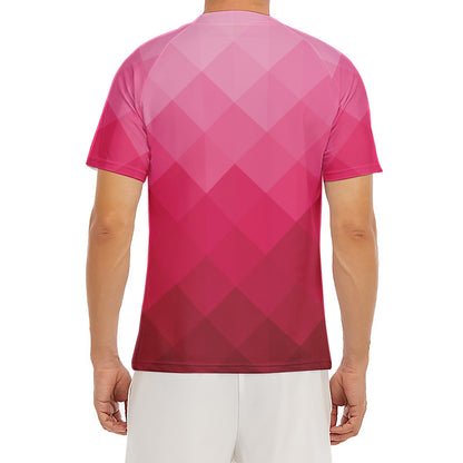 Pink Geometric Square Pattern Print Men's Short Sleeve Rash Guard
