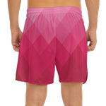 Pink Geometric Square Pattern Print Men's Split Running Shorts