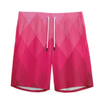 Pink Geometric Square Pattern Print Men's Sports Shorts