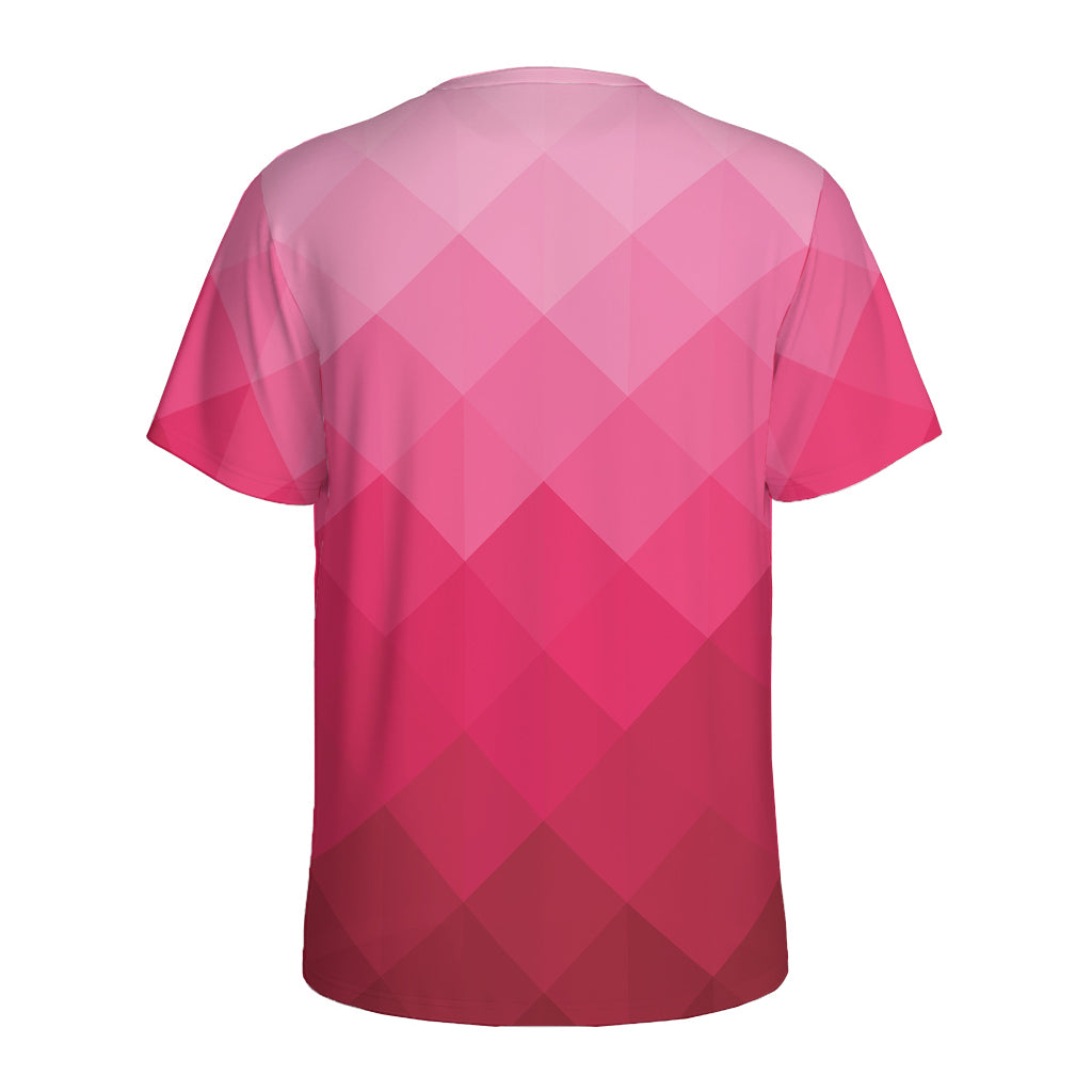 Pink Geometric Square Pattern Print Men's Sports T-Shirt