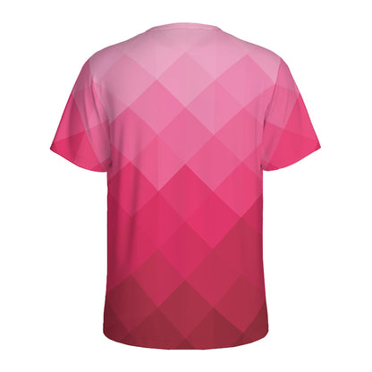 Pink Geometric Square Pattern Print Men's Sports T-Shirt