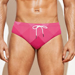 Pink Geometric Square Pattern Print Men's Swim Briefs