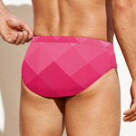 Pink Geometric Square Pattern Print Men's Swim Briefs