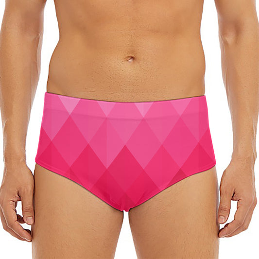 Pink Geometric Square Pattern Print Men's Triangle Swim Briefs
