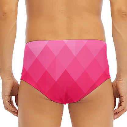 Pink Geometric Square Pattern Print Men's Triangle Swim Briefs