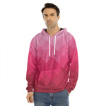 Pink Geometric Square Pattern Print Men's Velvet Pullover Hoodie