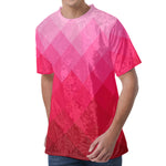 Pink Geometric Square Pattern Print Men's Velvet T-Shirt