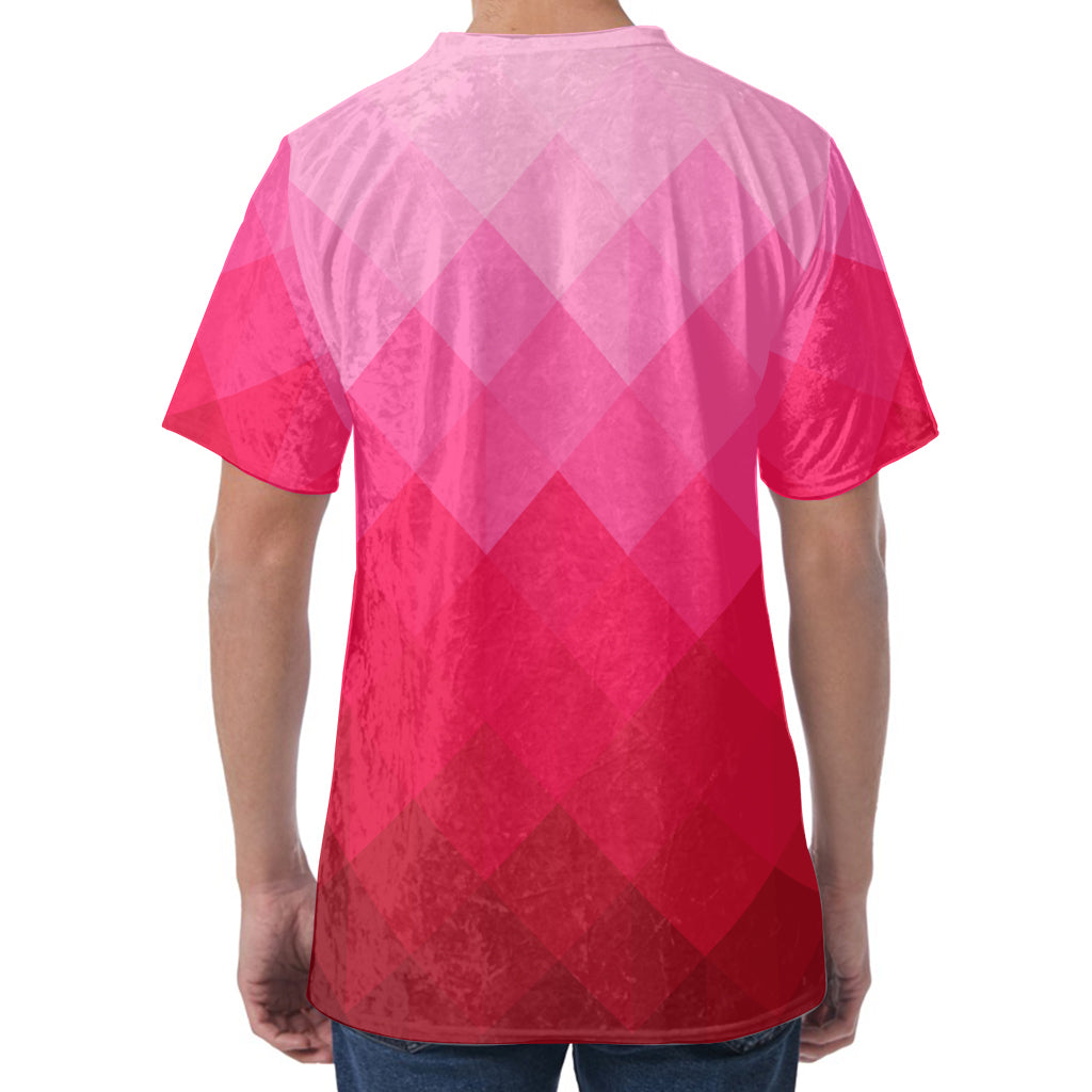 Pink Geometric Square Pattern Print Men's Velvet T-Shirt