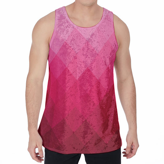 Pink Geometric Square Pattern Print Men's Velvet Tank Top