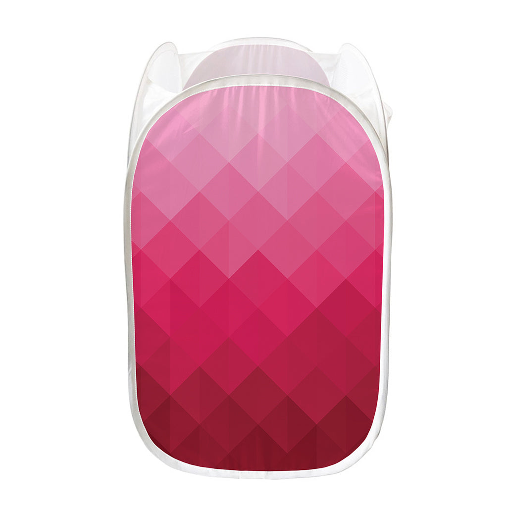 Pink Geometric Square Pattern Print Mesh Laundry Hamper