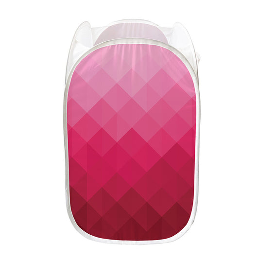 Pink Geometric Square Pattern Print Mesh Laundry Hamper