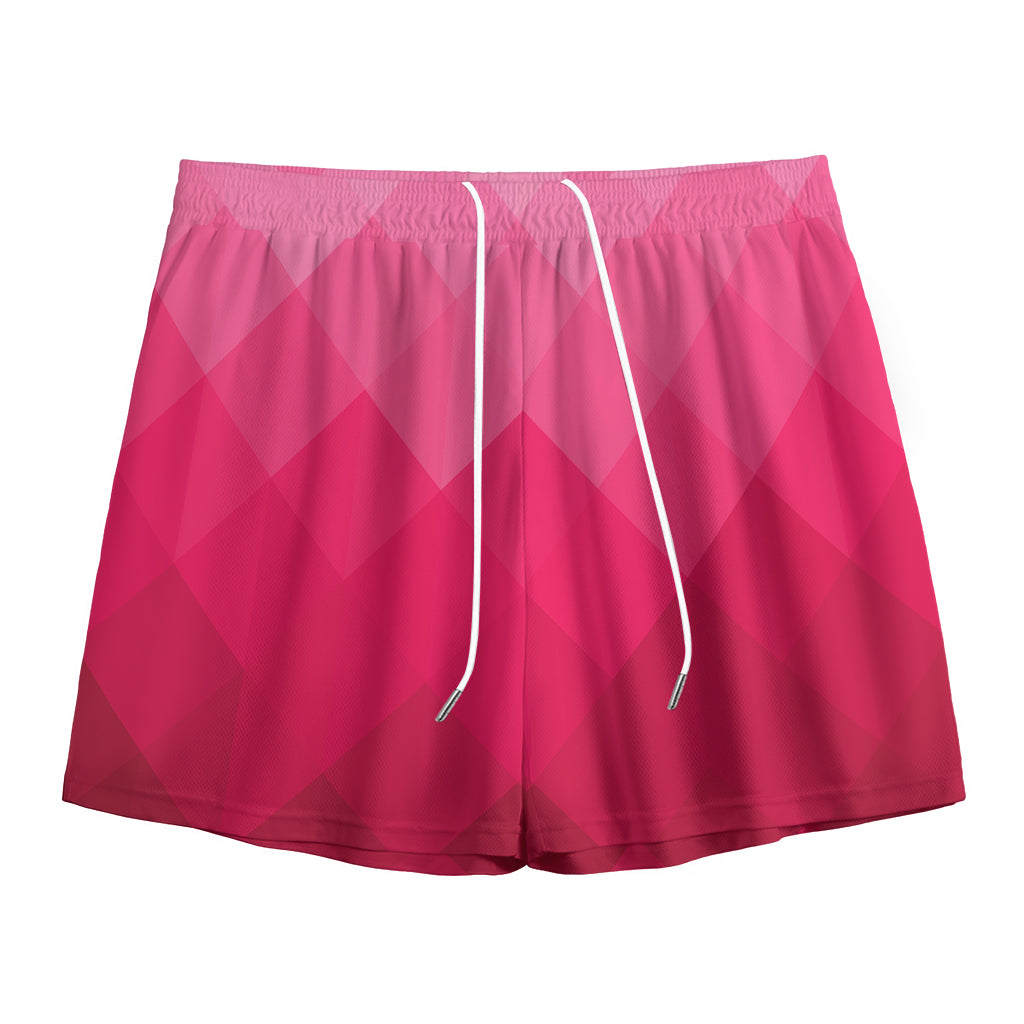 Pink Geometric Square Pattern Print Mesh Shorts
