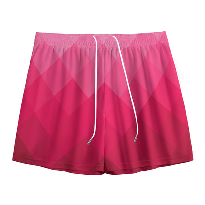 Pink Geometric Square Pattern Print Mesh Shorts
