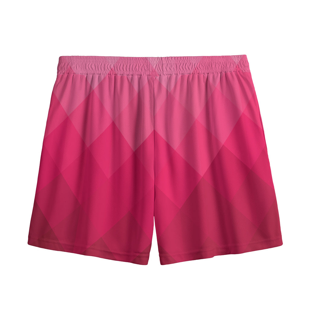 Pink Geometric Square Pattern Print Mesh Shorts