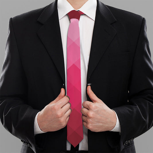 Pink Geometric Square Pattern Print Necktie