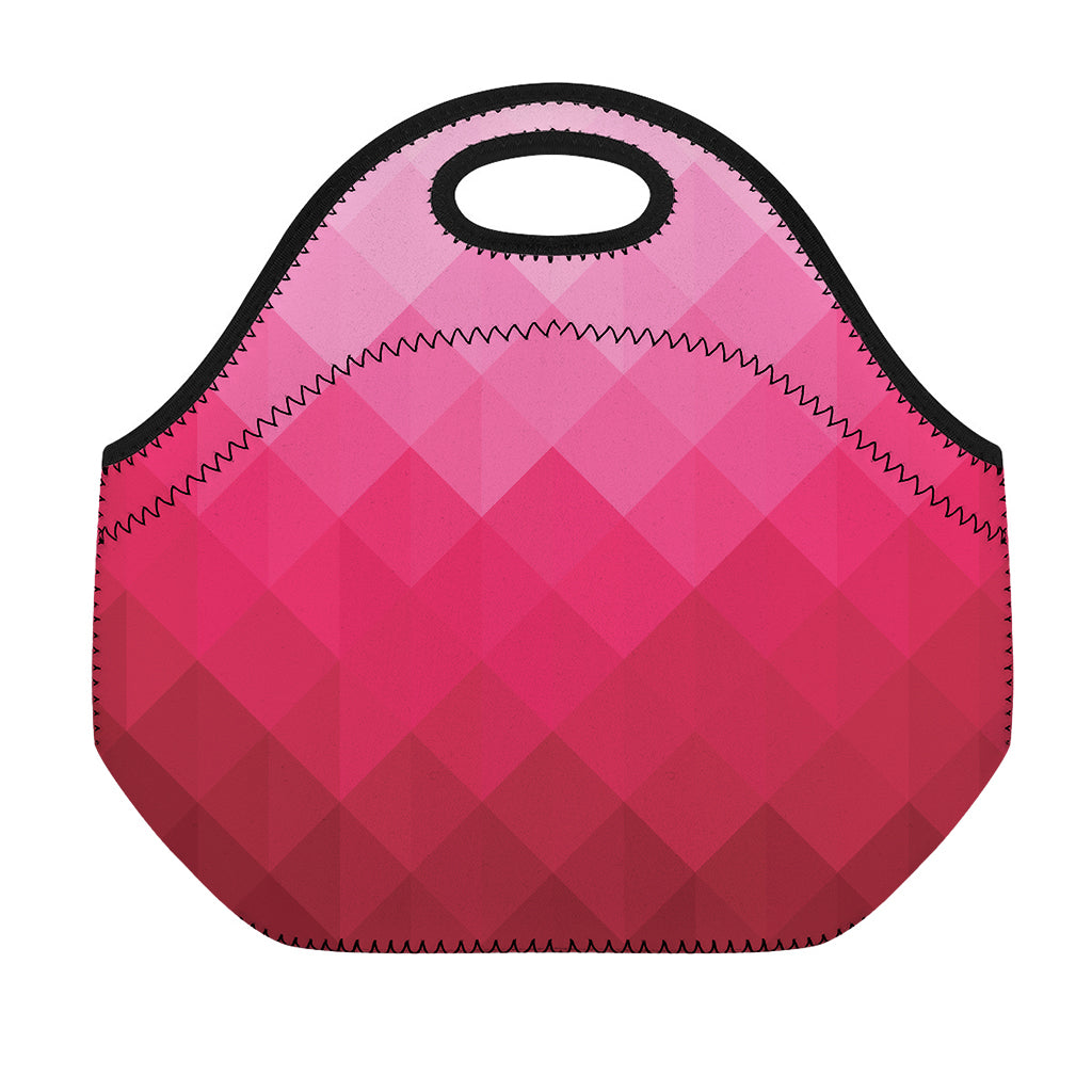 Pink Geometric Square Pattern Print Neoprene Lunch Bag