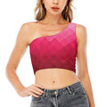 Pink Geometric Square Pattern Print One Shoulder Crop Top