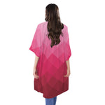 Pink Geometric Square Pattern Print Open Front Beach Cover Up
