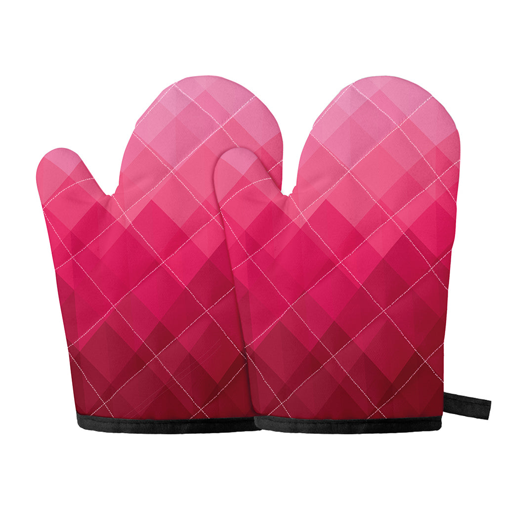 Pink Geometric Square Pattern Print Oven Mitts