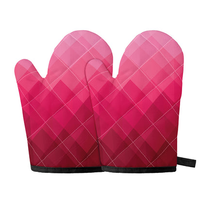 Pink Geometric Square Pattern Print Oven Mitts