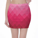 Pink Geometric Square Pattern Print Pencil Mini Skirt