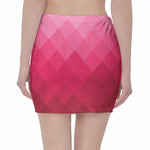 Pink Geometric Square Pattern Print Pencil Mini Skirt