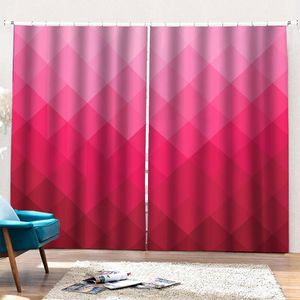 Pink Geometric Square Pattern Print Pencil Pleat Curtains