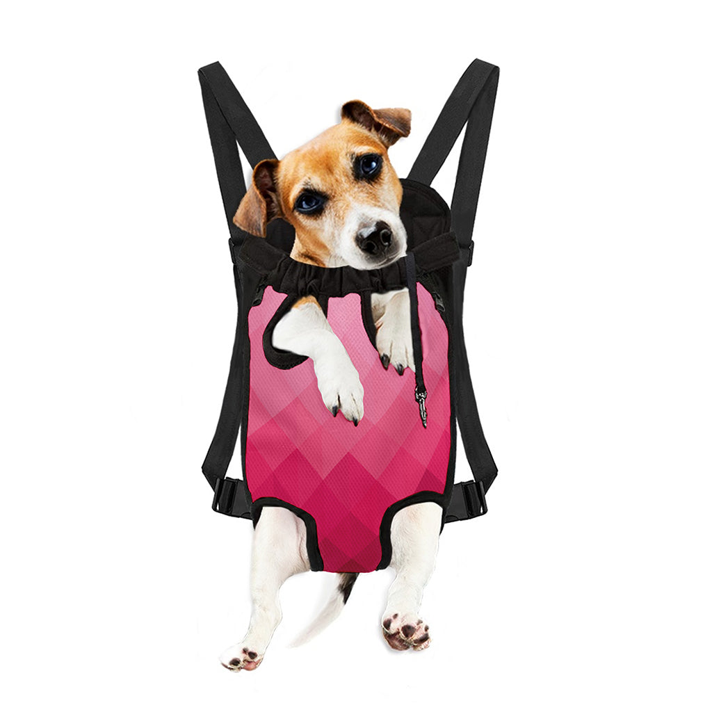 Pink Geometric Square Pattern Print Pet Carrier Backpack