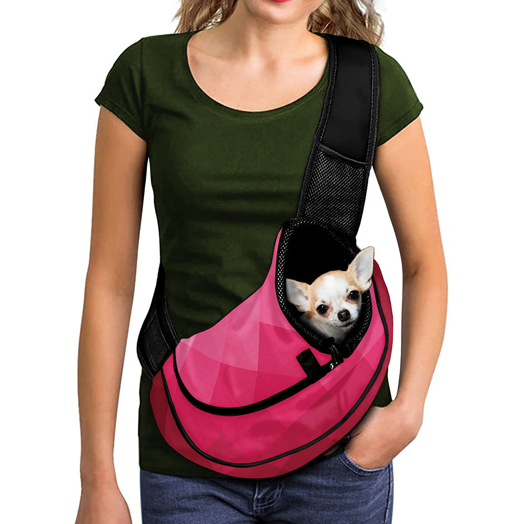 Pink Geometric Square Pattern Print Pet Sling Carrier