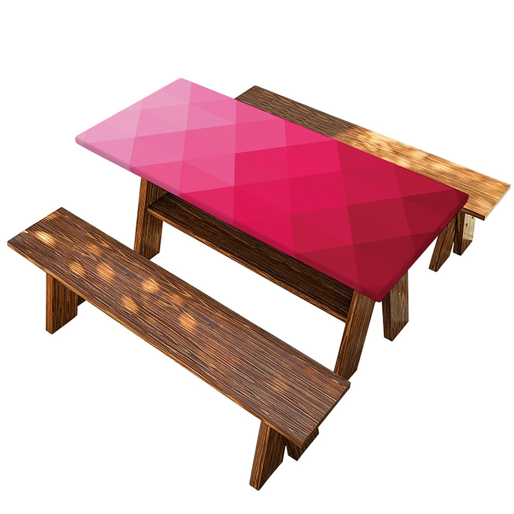 Pink Geometric Square Pattern Print Picnic Table Cover