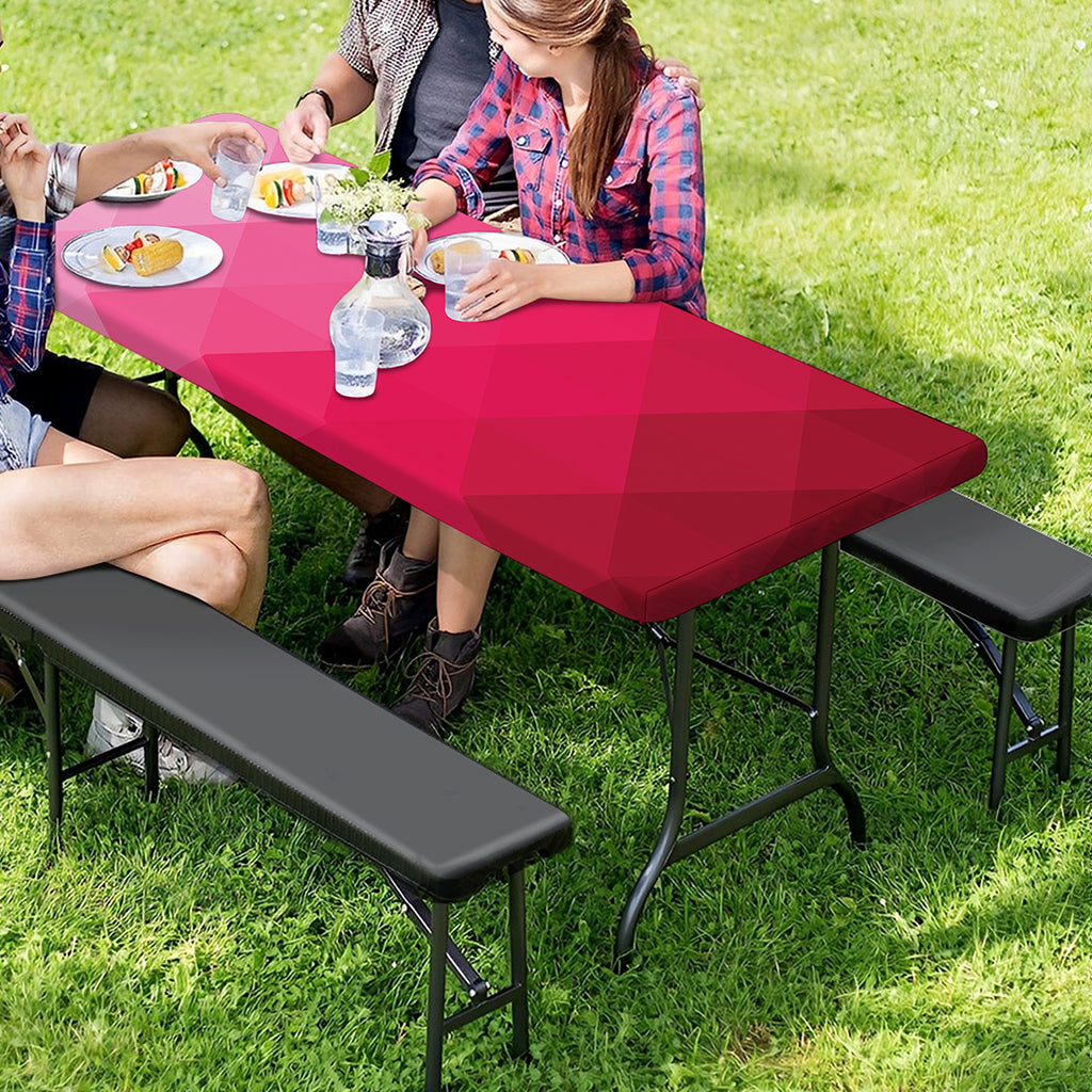 Pink Geometric Square Pattern Print Picnic Table Cover