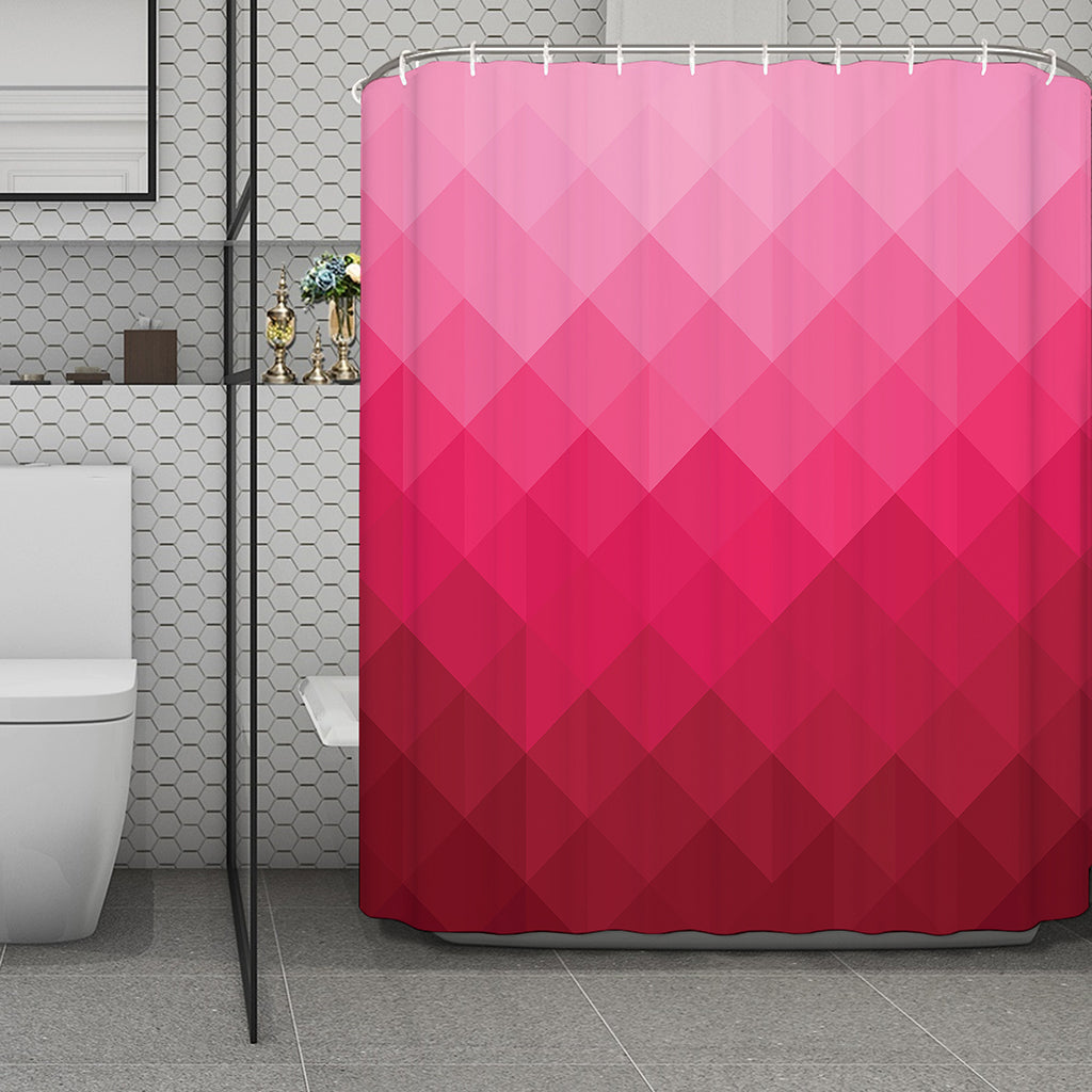 Pink Geometric Square Pattern Print Polyester Shower Curtain