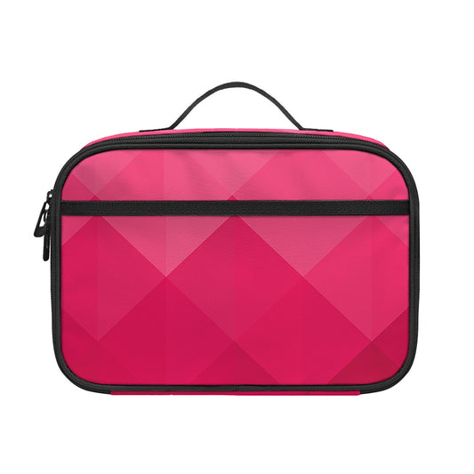 Pink Geometric Square Pattern Print Portable Lunch Bag