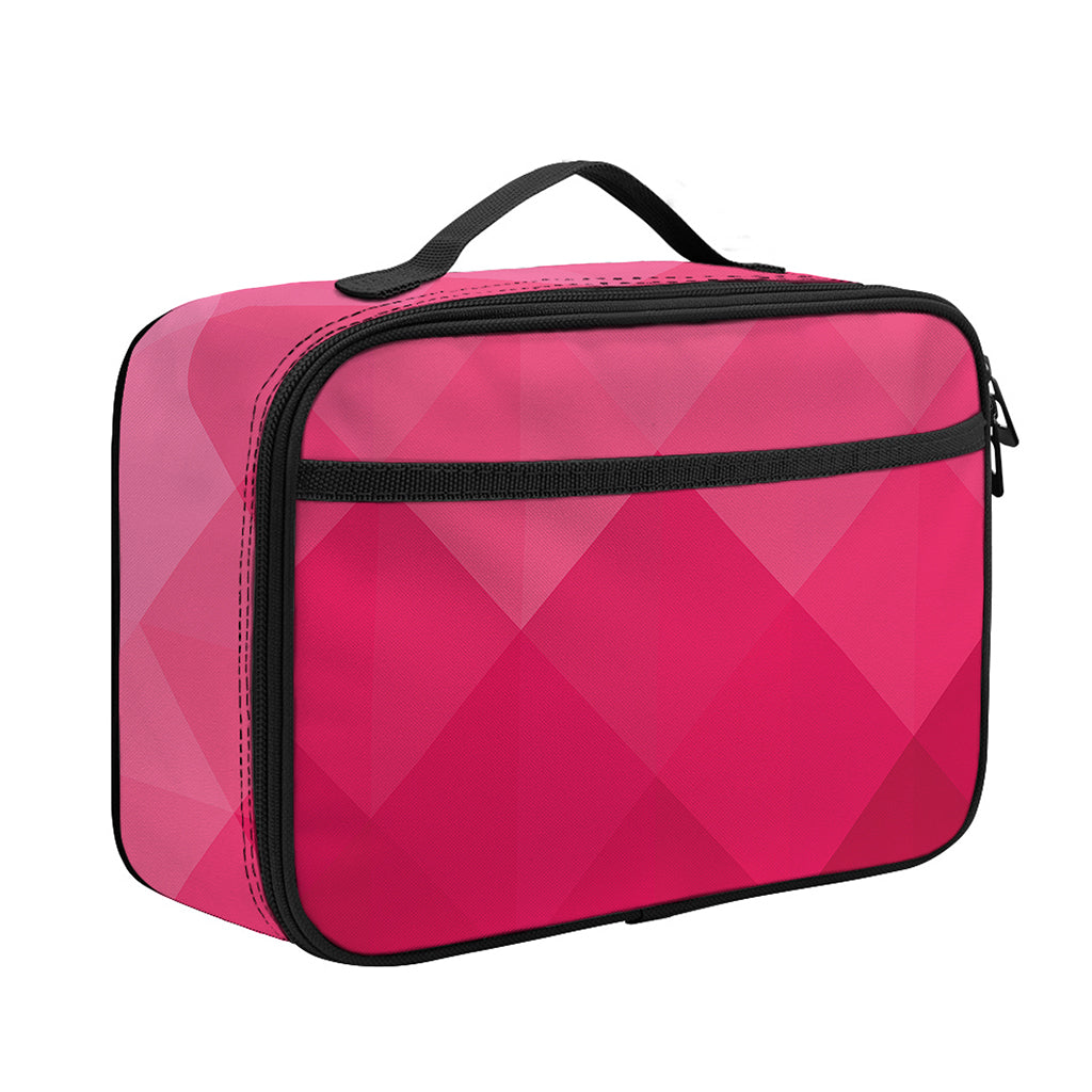 Pink Geometric Square Pattern Print Portable Lunch Bag