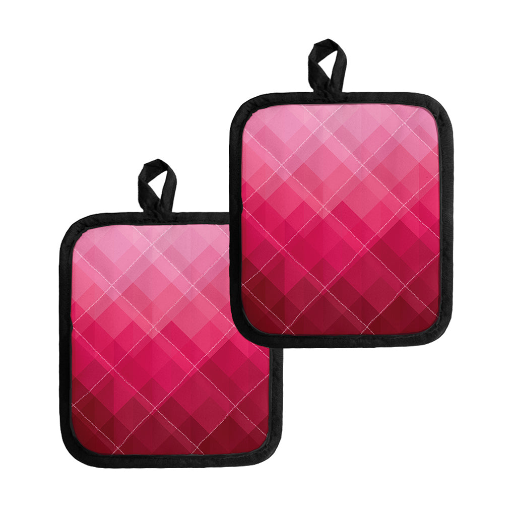 Pink Geometric Square Pattern Print Pot Holders