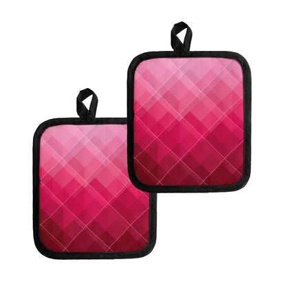 Pink Geometric Square Pattern Print Pot Holders