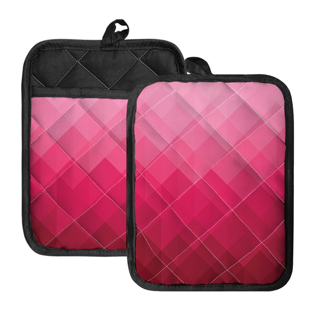 Pink Geometric Square Pattern Print Pot Holders With Pocket
