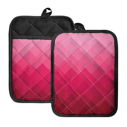 Pink Geometric Square Pattern Print Pot Holders With Pocket