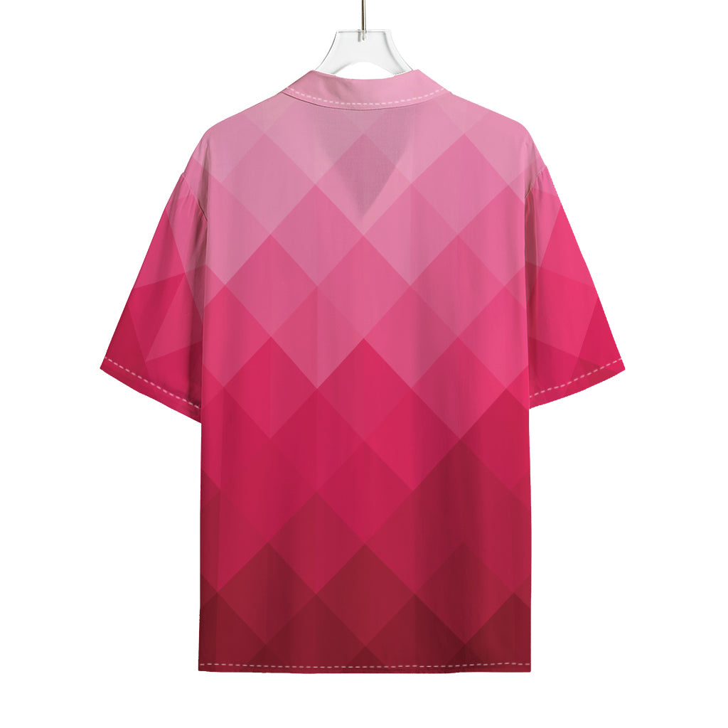 Pink Geometric Square Pattern Print Rayon Hawaiian Shirt