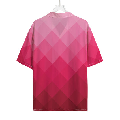 Pink Geometric Square Pattern Print Rayon Hawaiian Shirt