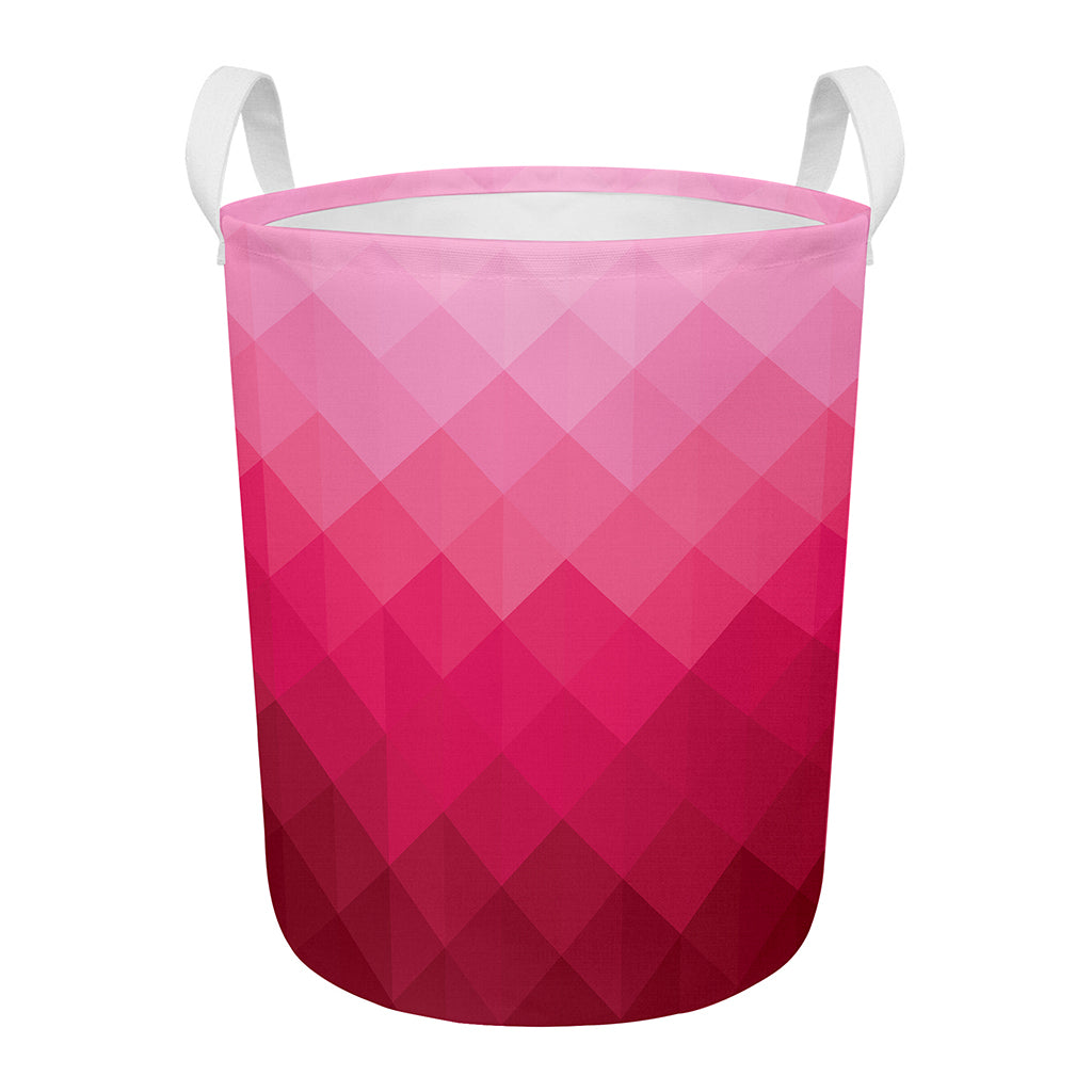 Pink Geometric Square Pattern Print Round Laundry Basket