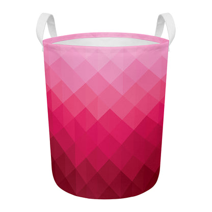 Pink Geometric Square Pattern Print Round Laundry Basket