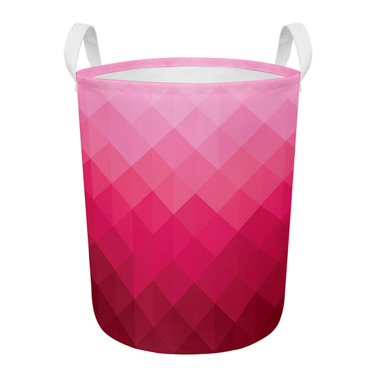 Pink Geometric Square Pattern Print Round Laundry Basket