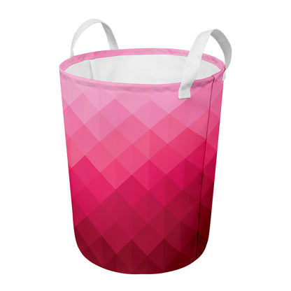 Pink Geometric Square Pattern Print Round Laundry Basket