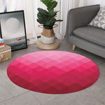 Pink Geometric Square Pattern Print Round Rug