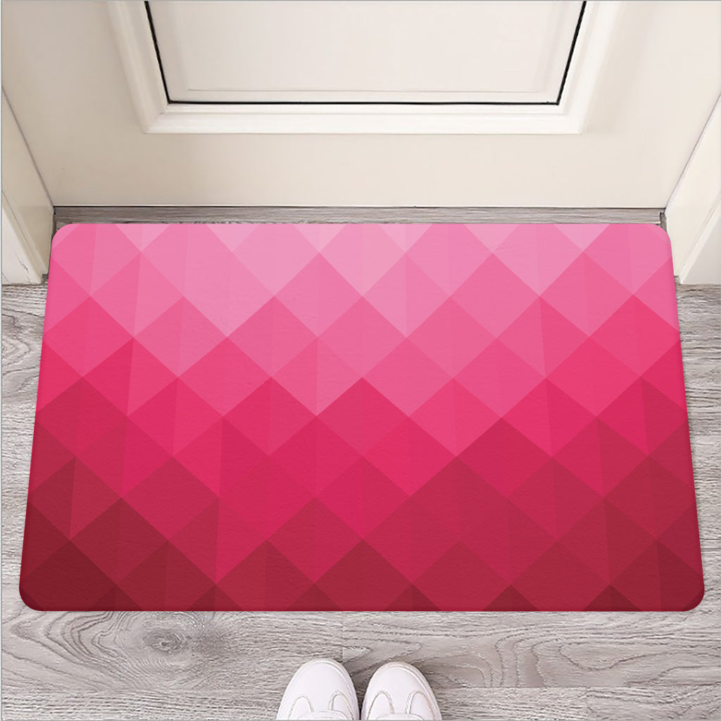 Pink Geometric Square Pattern Print Rubber Doormat