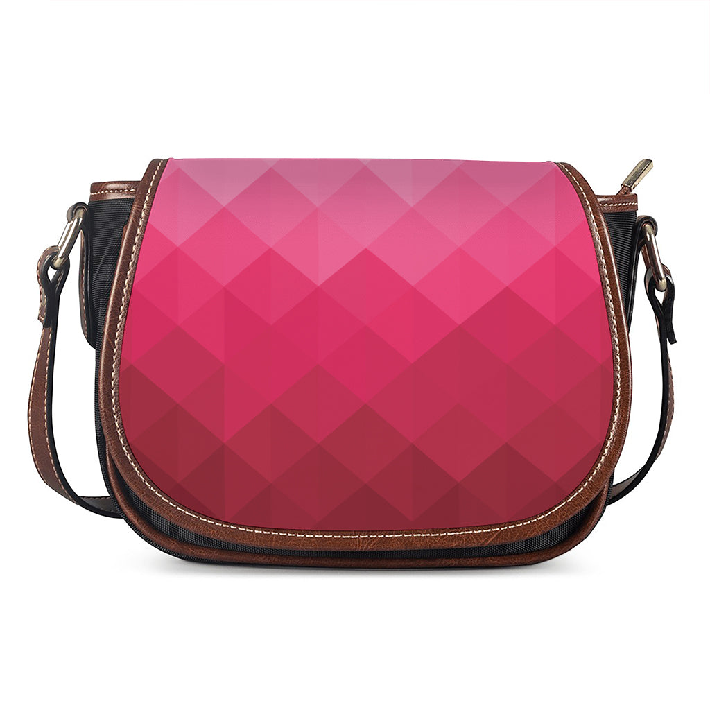 Pink Geometric Square Pattern Print Saddle Bag
